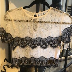 Bebe Black and White Lace Crop Top
